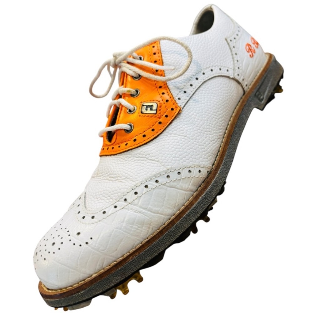 Footjoy Myjoys Premiere Series Wilcox White & Orange Golf Shoes Size 7 1/2